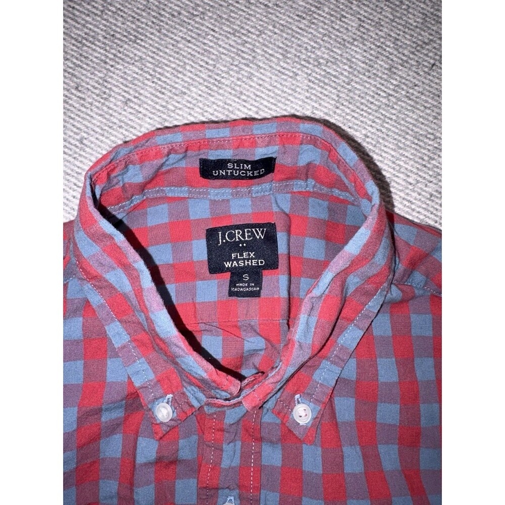 J.Crew "Flex Washed" Slim Untucked Gingham Shirt - Mens Size S - Red And Blue - Picture 2 of 8